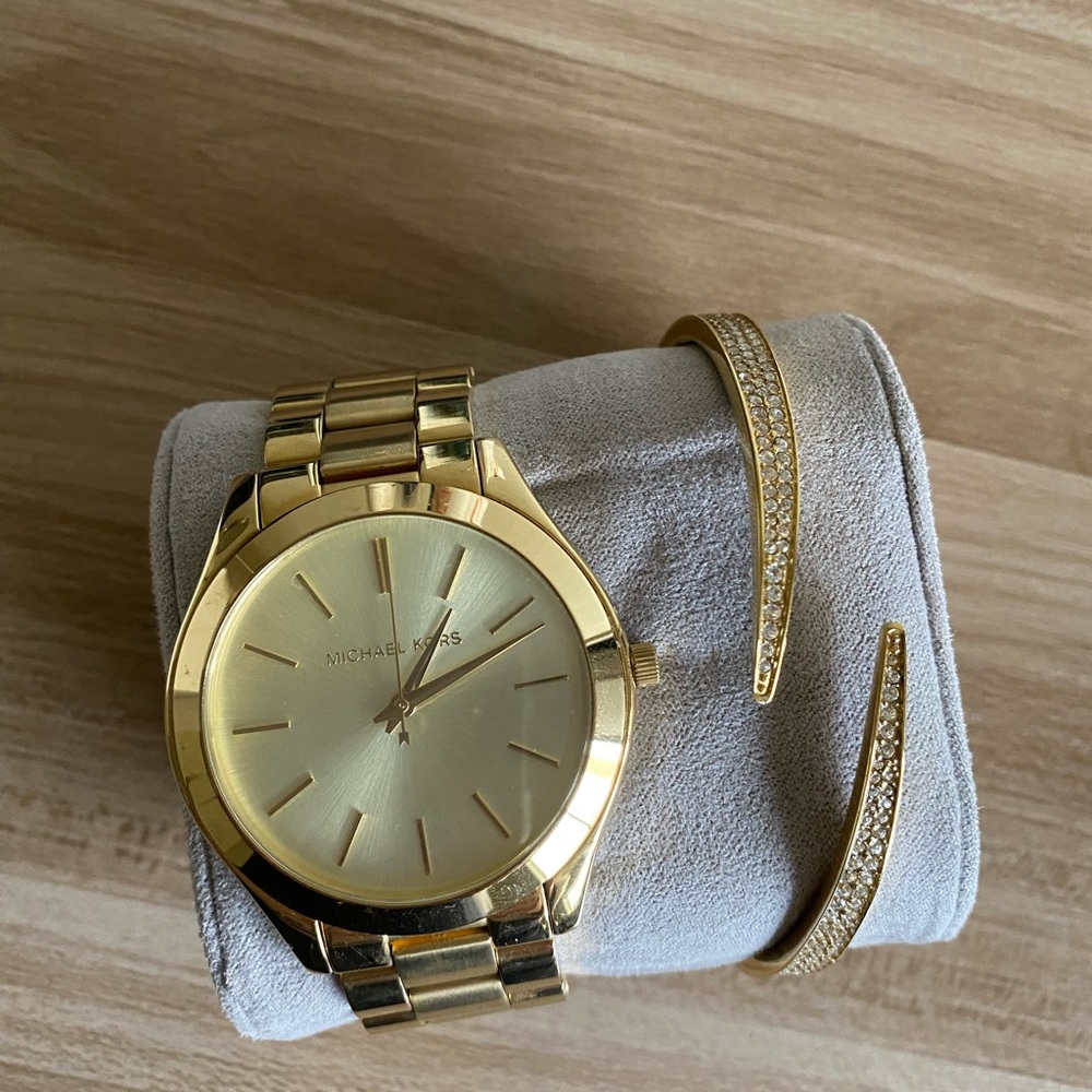 Gold Runway Michael Kors watch and bracelet set